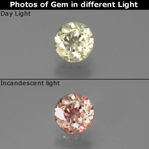 Diasporo con cambio de color amarillo natural de 0,70 ct, corte redondo, VS-SI