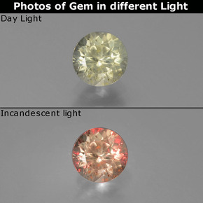 Diásporo con Cambio de Color Verde/rosado natural de 0.83 ct, Corte Redondo, SI