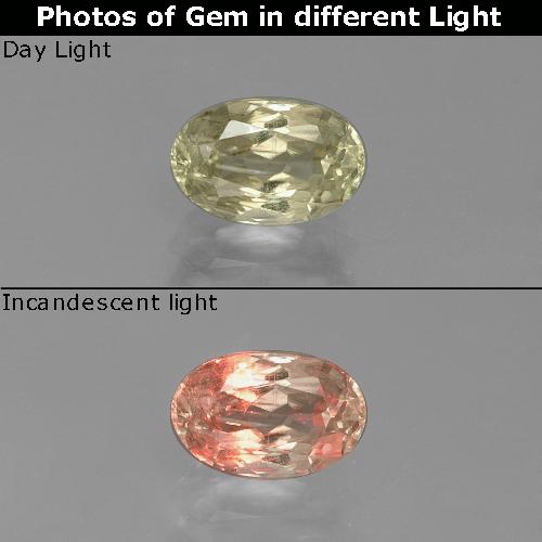 Diasporo con cambio de color amarillo natural de 0,89 ct, corte óvalo, VS