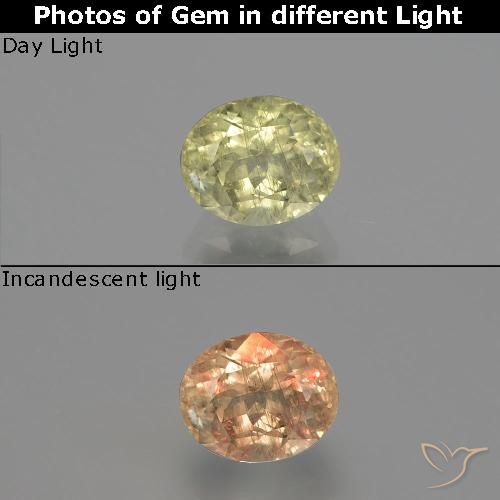 1.26ct Natural Amarillo claro Diásporo con Cambio de Color, Ovalada, SI