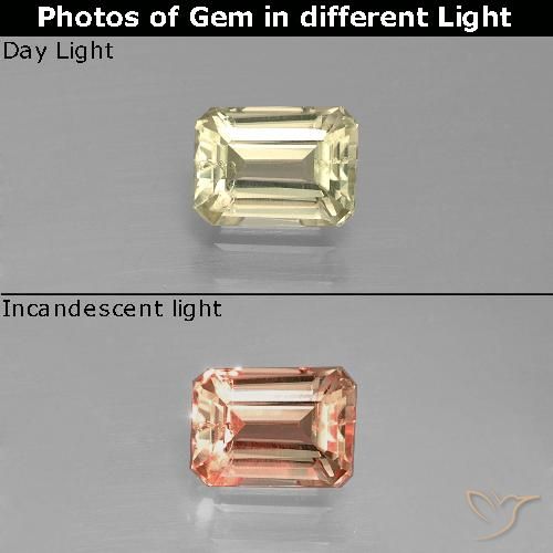 0.79ct Natural Amarillo muy pálido Diásporo con Cambio de Color, corte esmeralda, VS