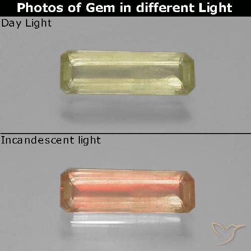 1.27ct Natural Beige amarillo Diásporo con Cambio de Color, corte esmeralda, SI