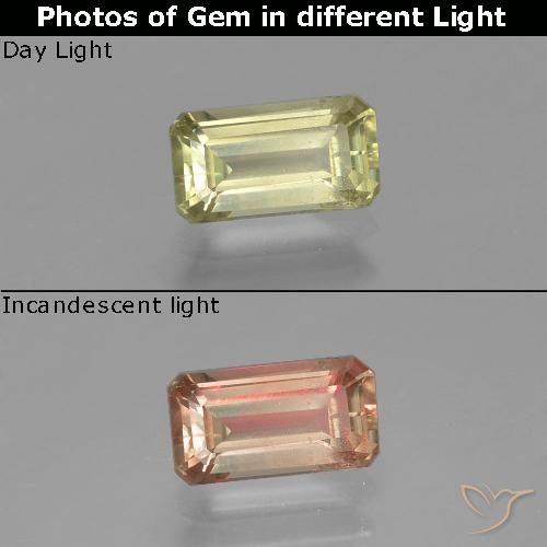 1.07ct Natural Verde amarillo Diásporo con Cambio de Color, corte esmeralda, VS-SI