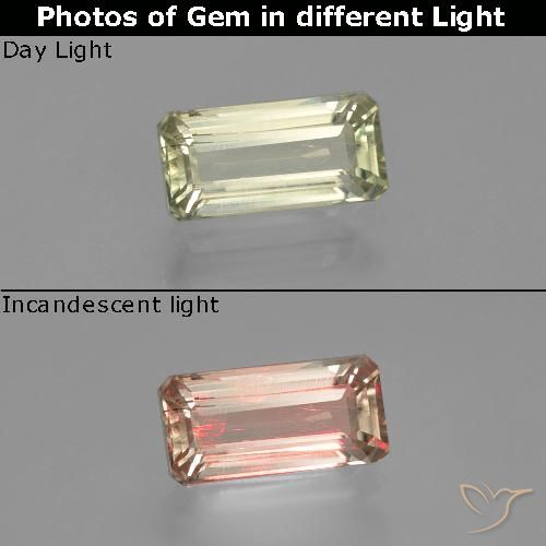 1.19ct Natural Amarillo pálido Diásporo con Cambio de Color, corte esmeralda, VS