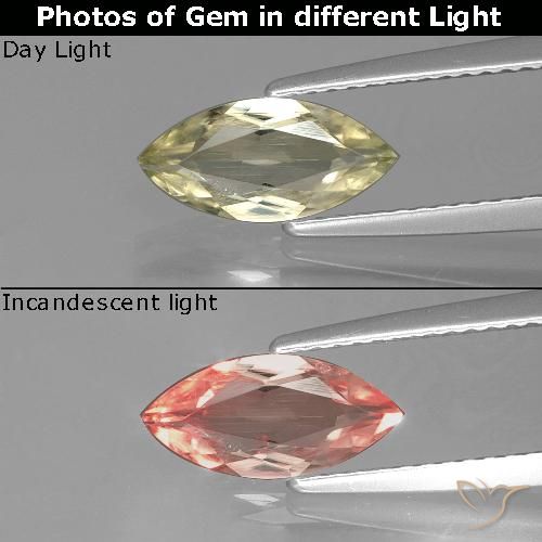 1.06ct Natural Amarillo terroso Diásporo con Cambio de Color, Marquesa, VS
