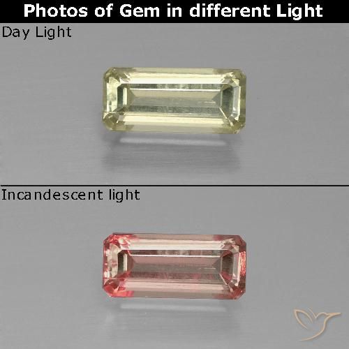 1.22ct Natural Amarillo pálido Diásporo con Cambio de Color, corte esmeralda, VS-SI