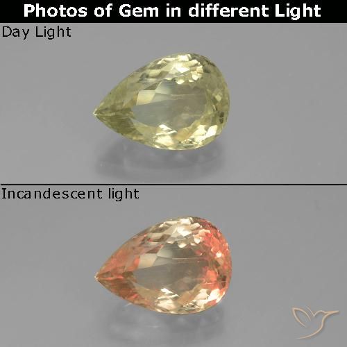 3.24ct Natural Amarillo muy pálido Diásporo con Cambio de Color, En forma de pera, VS-SI