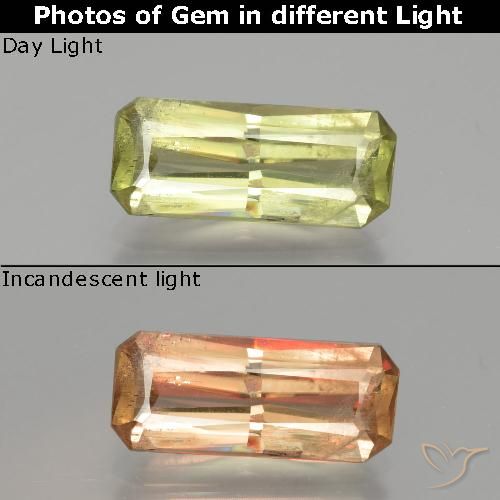 Diasporo con cambio de color amarillo natural de 3,65 ct, corte esmeralda, SI