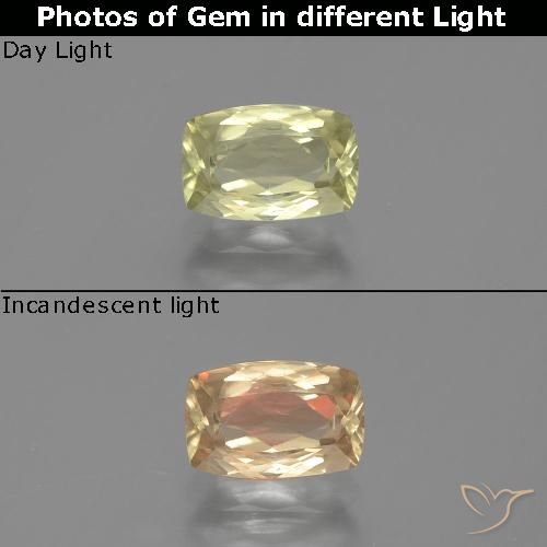 0.93ct Natural Amarillo claro Diásporo con Cambio de Color, Forma Cojín, VVS-VS