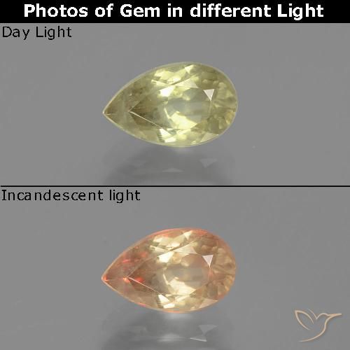1.13ct Natural Amarillo muy claro Diásporo con Cambio de Color, En forma de pera, VS-SI