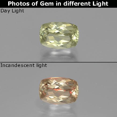Diasporo con cambio de color amarillo natural de 1,31 ct, corte cojín, VVS