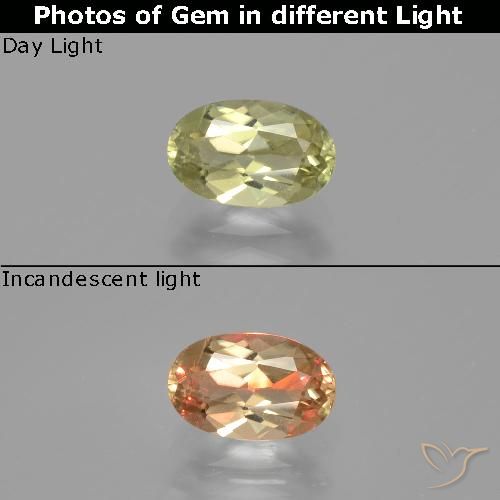 Diasporo con cambio de color amarillo natural de 1,14 ct, corte óvalo, VVS-VS