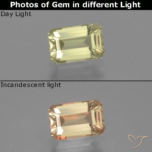 0.89ct Natural Amarillo muy pálido Diásporo con Cambio de Color, corte esmeralda, VVS-VS