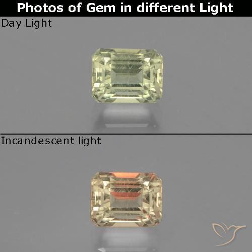 0.92ct Natural Amarillo muy pálido Diásporo con Cambio de Color, corte esmeralda, VVS-VS