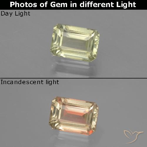 0.96ct Natural Amarillo dorado claro Diásporo con Cambio de Color, corte esmeralda, VVS-VS