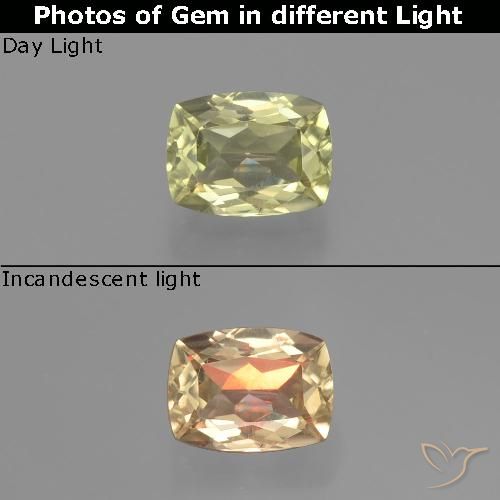 0.83ct Natural Amarillo muy pálido Diásporo con Cambio de Color, Forma Cojín, VVS, Photo A