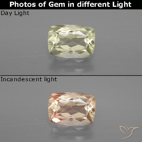 1.13ct Natural Amarillo pálido Diásporo con Cambio de Color, Forma Cojín, VS