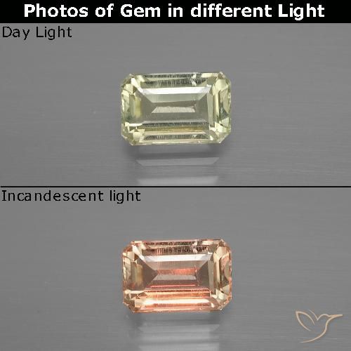 1.17ct Natural Amarillo claro Diásporo con Cambio de Color, corte esmeralda, VS-SI