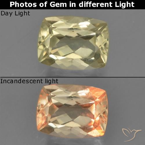 1.12ct Natural Amarillo pálido Diásporo con Cambio de Color, Forma Cojín, VVS-VS