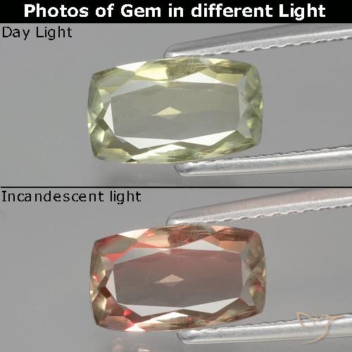 1.26ct Natural Amarillo muy claro Diásporo con Cambio de Color, Forma Cojín, VVS-VS