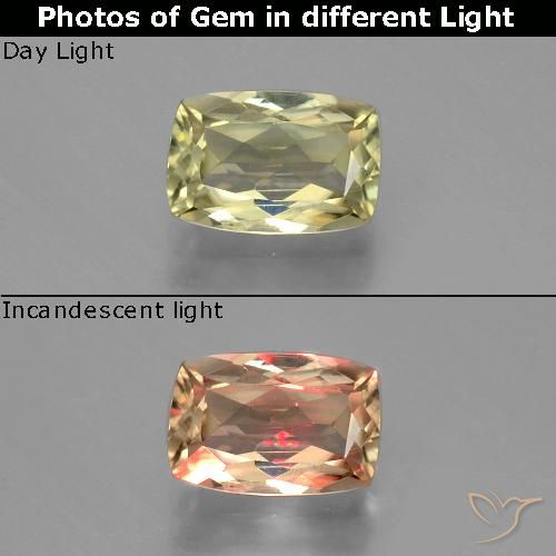 1.22ct Natural Amarillo muy claro Diásporo con Cambio de Color, Forma Cojín, VS