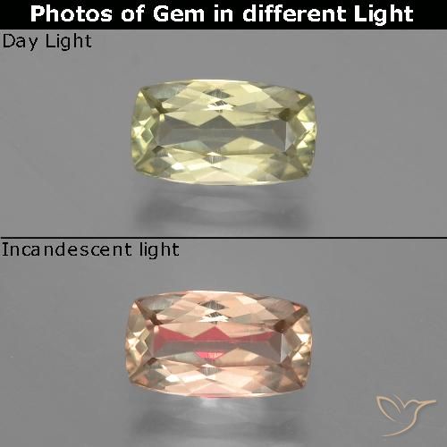 Diasporo con cambio de color amarillo natural de 1,27 ct, corte cojín, VVS-VS