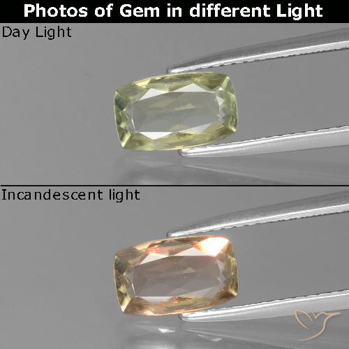 1.05ct Natural Amarillo muy claro Diásporo con Cambio de Color, Forma Cojín, VS-SI