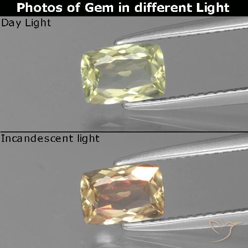 1.13ct Natural Amarillo muy claro Diásporo con Cambio de Color, Forma Cojín, VVS