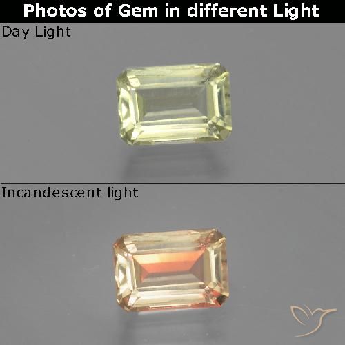 1.18ct Natural Amarillo muy claro Diásporo con Cambio de Color, corte esmeralda, VS