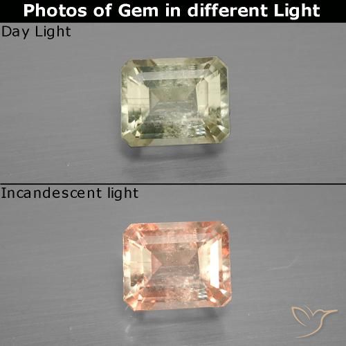 0.88ct Natural Amarillo claro Diásporo con Cambio de Color, corte esmeralda, SI
