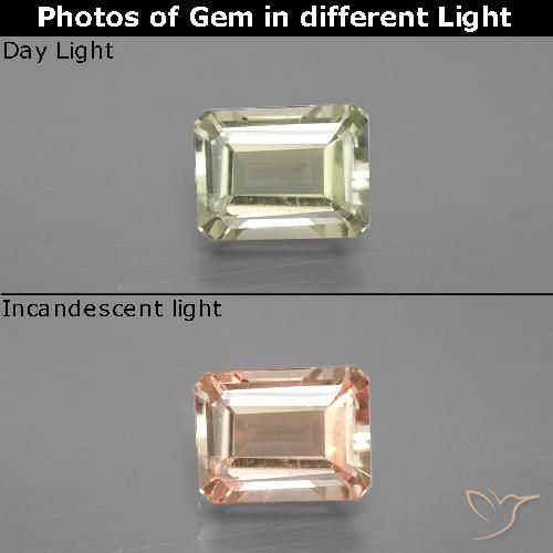 1.09ct Natural Amarillo claro Diásporo con Cambio de Color, corte esmeralda, VS-SI