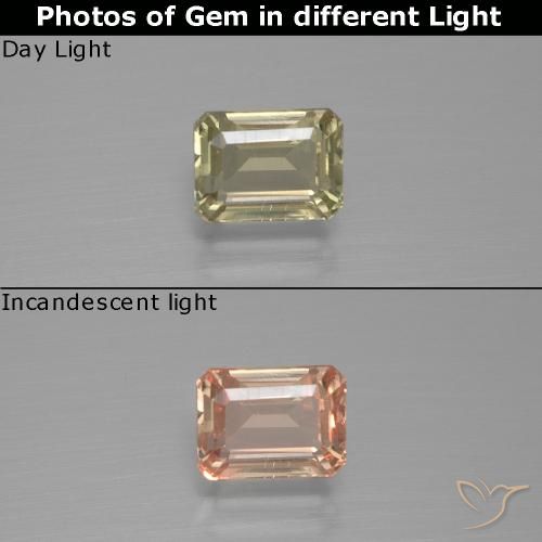 1.23ct Natural Amarillo amarronado Diásporo con Cambio de Color, corte esmeralda, VS