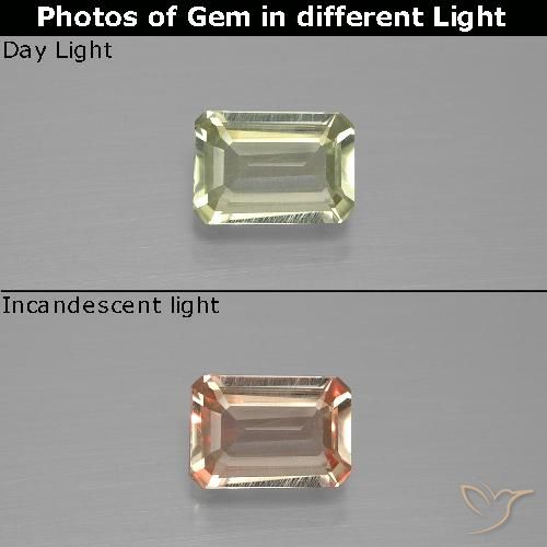 0.86ct Natural Amarillo amarronado Diásporo con Cambio de Color, corte esmeralda, VVS-VS