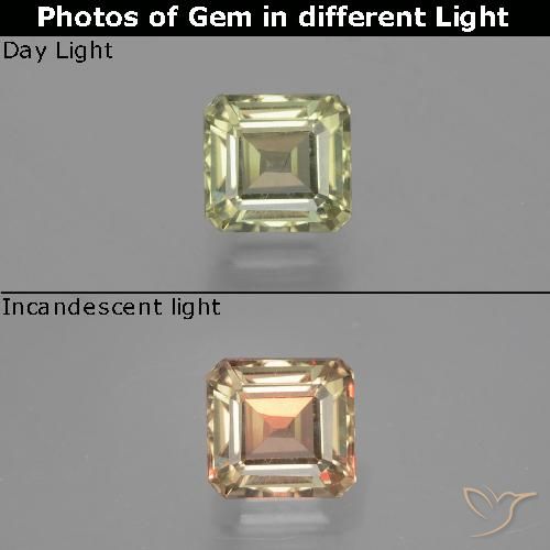 1.12ct Natural Amarillo muy claro Diásporo con Cambio de Color, corte esmeralda, VS