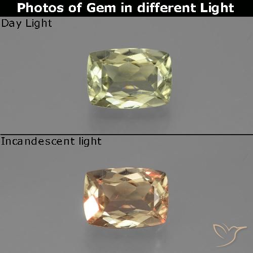 1.14ct Natural Amarillo claro Diásporo con Cambio de Color, Forma Cojín, VS