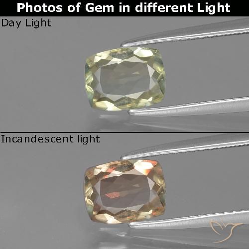 1.14ct Natural Amarillo claro Diásporo con Cambio de Color, Forma Cojín, VS