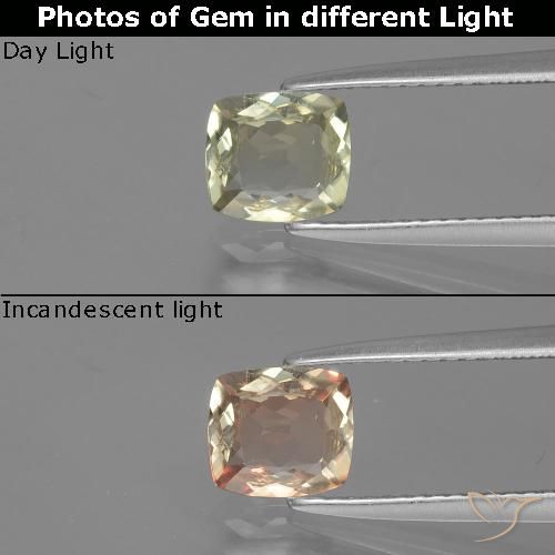 1.05ct Natural Amarillo muy claro Diásporo con Cambio de Color, Forma Cojín, VVS-VS