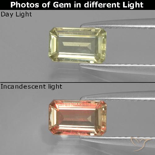 0.93ct Natural Amarillo muy claro Diásporo con Cambio de Color, corte esmeralda, VS