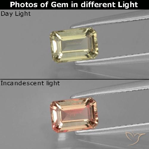 0.88ct Natural Amarillo claro Diásporo con Cambio de Color, corte esmeralda, VS