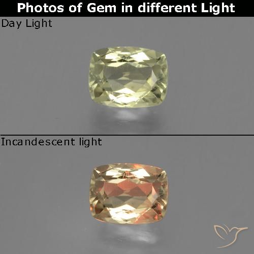 1.37ct Natural Amarillo claro Diásporo con Cambio de Color, Forma Cojín, VS