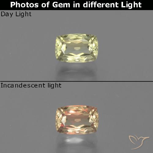 1.24ct Natural Verde amarillo Diásporo con Cambio de Color, Forma Cojín, VVS-VS