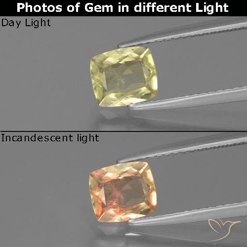 1.09ct Natural Verde amarillo Diásporo con Cambio de Color, Forma Cojín, VS