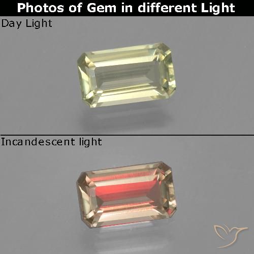 1.17ct Natural Amarillo terroso Diásporo con Cambio de Color, corte esmeralda, VVS-VS