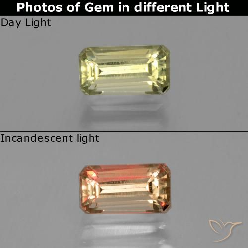 1.40ct Natural Amarillo cálido Diásporo con Cambio de Color, corte esmeralda, VS