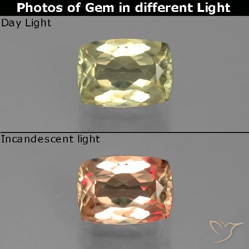 1.06ct Natural Amarillo muy claro Diásporo con Cambio de Color, Forma Cojín, VVS-VS