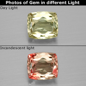 Diasporo con cambio de color cambio de color natural de 1,41 ct, corte cojín, VS