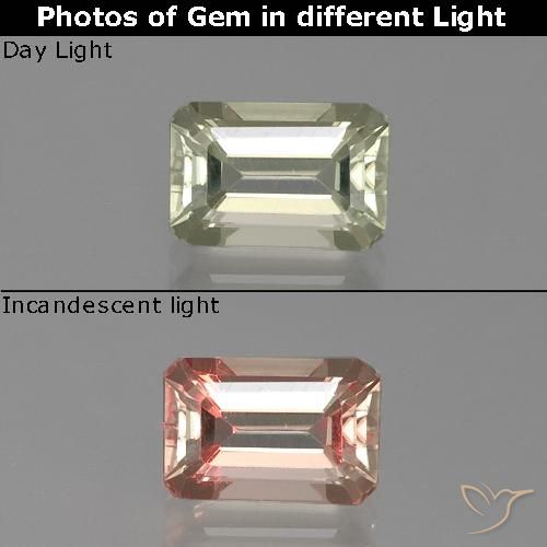 1.31ct Natural Amarillo muy claro Diásporo con Cambio de Color, corte esmeralda, VVS-VS