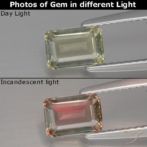 1.04ct Natural Amarillo muy claro Diásporo con Cambio de Color, corte esmeralda, VVS-VS