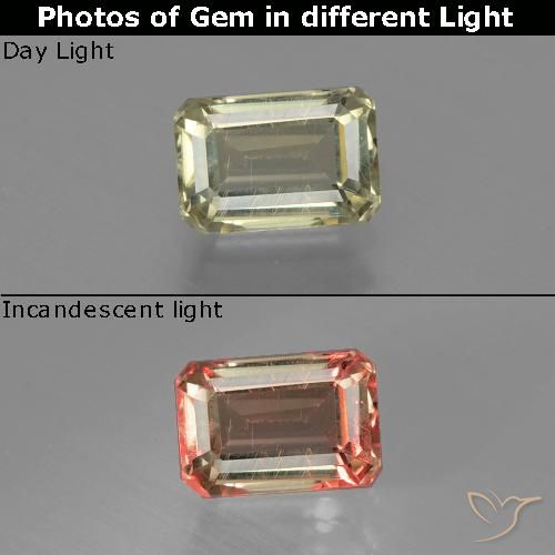 1.05ct Natural Amarillo amarronado Diásporo con Cambio de Color, corte esmeralda, VS