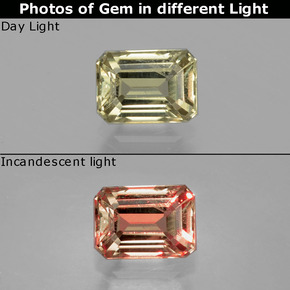 Diasporo con cambio de color multicolor natural de 1,03 ct, corte esmeralda, VS
